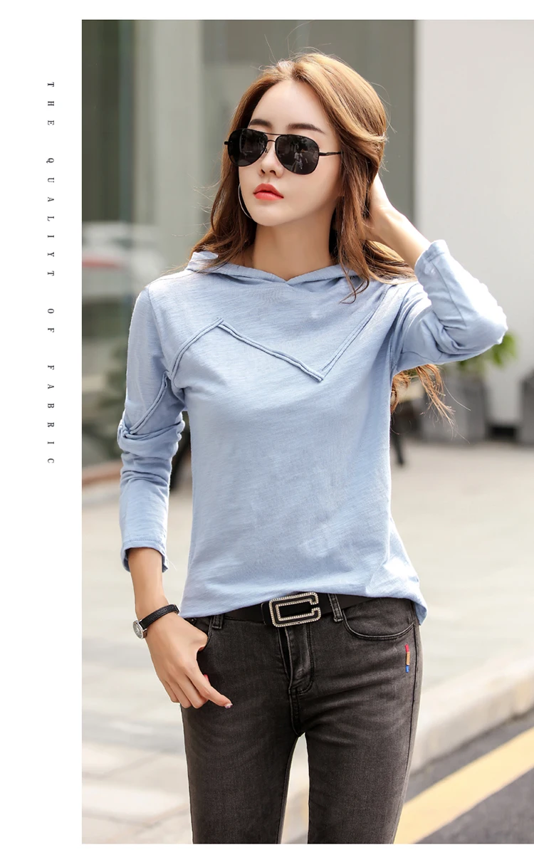 Shintimes футболка с капюшоном Женская Геометрическая футболка с длинным рукавом Женская одежда Женская Корея осень хлопок Повседневная футболка Femme