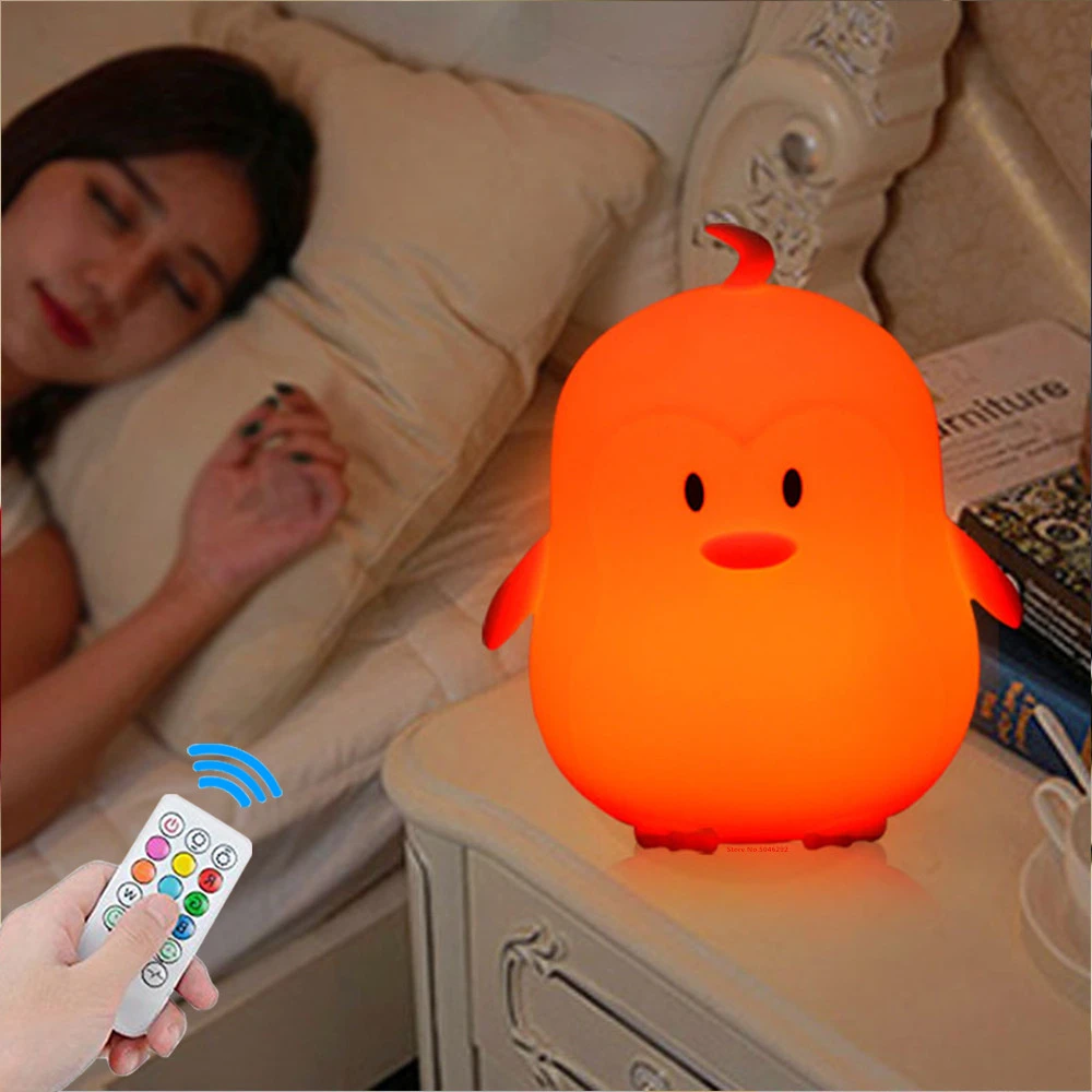 Silicone Penguin Night Light Touch Sensor Remote Control Dimming Timer Rechargeable RGB LED Night Lamp for Children Baby Gift mushroom night light