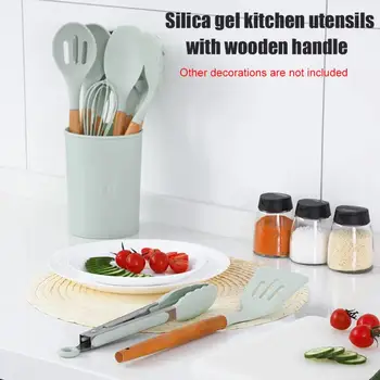 

11pcs Tongs With Storage Barrel Scratch Proof Cooking Tools Restaurant Kitchen Utensils Set Silicone Spatula Soup Spoon Home