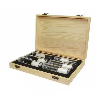 

Wooden Storage Box Display Collection Case Protector with 6 Pcs Clear Round Screw Top Coin Tubes Holders for 25/27/30mm Coins