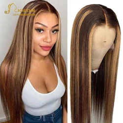 Joedir P4/27 Highlight Straight Lace Front Wig Human Hair Wigs Lace Frontal Blonde Ombre Wig Brown Colored Prepluck Wig P6/613