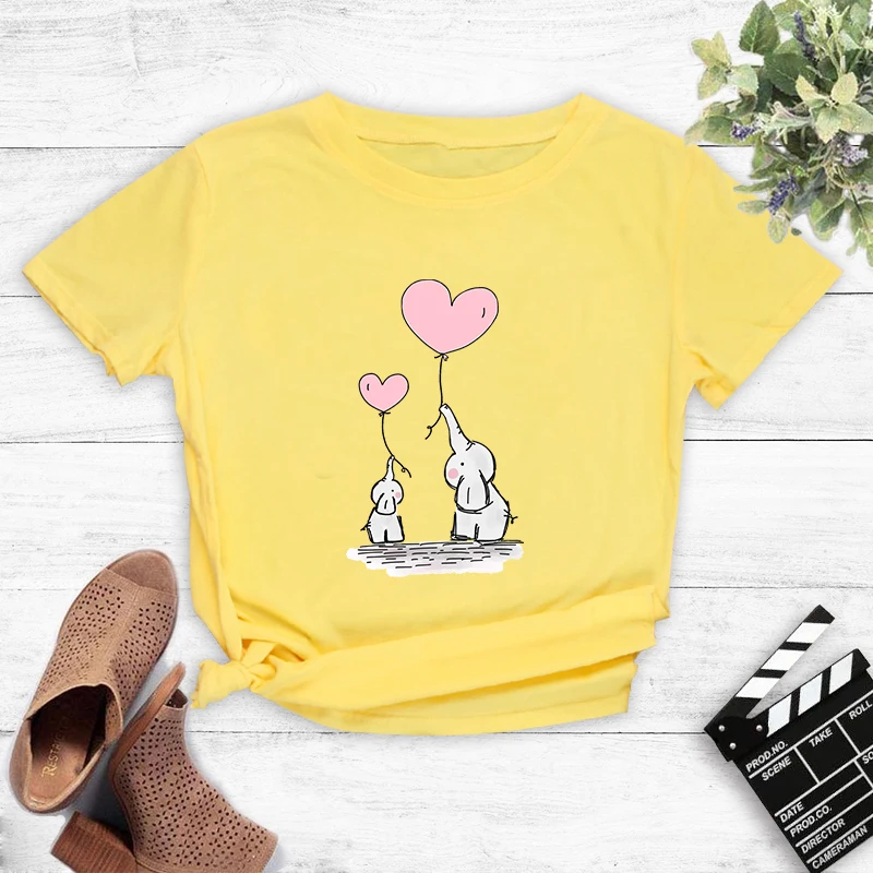 

Women T-shirt Summer Short Sleeve Cotton Lovely Elephant Print Funny Casual O Neck Female Tshirt Tees Tops Woman Tshirts
