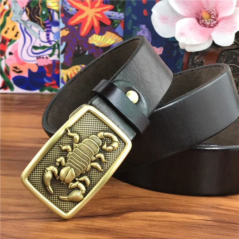 Винтажный латунный ремень с пряжкой из натуральной кожи мужской Ceinture желтый