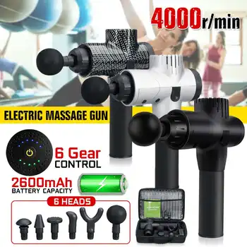 

4000r/min Therapy Massage Guns 5 Gears Muscle Massager Pain Sport Massage Machine Relax Body Slimming Relief 6 Heads With Bag