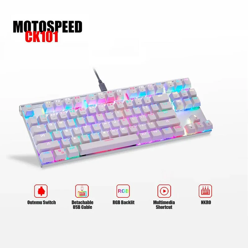 Motospeed CK101 87 клавишная Механическая игровая клавиатура Smart RGB с подсветкой Outemu