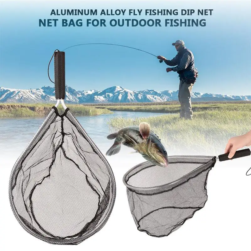 

Fly Fishing Net Fishing Net Aluminum Alloy Black Portable Dip Cage Folding Fishnet Fish Line Nets Fishing Tackle Durable