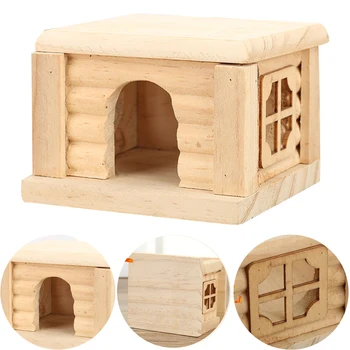 

Toy Easy Clean Eco-friendly Cute Accessory Hamster House Pet Supplies Nest Rat Chew Flat Top Cabin Wooden Cage Mouse
