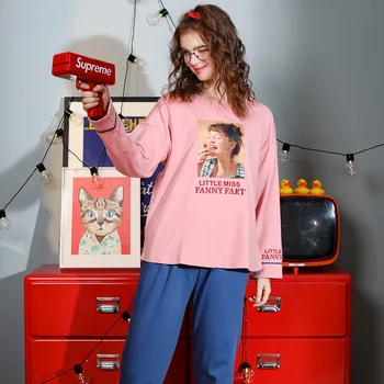 

FENTENG Autumn Pajamas For Women Causal Night Suit For Women Oneck Printed Pajamas Warm Home Suit Women Set X98132697