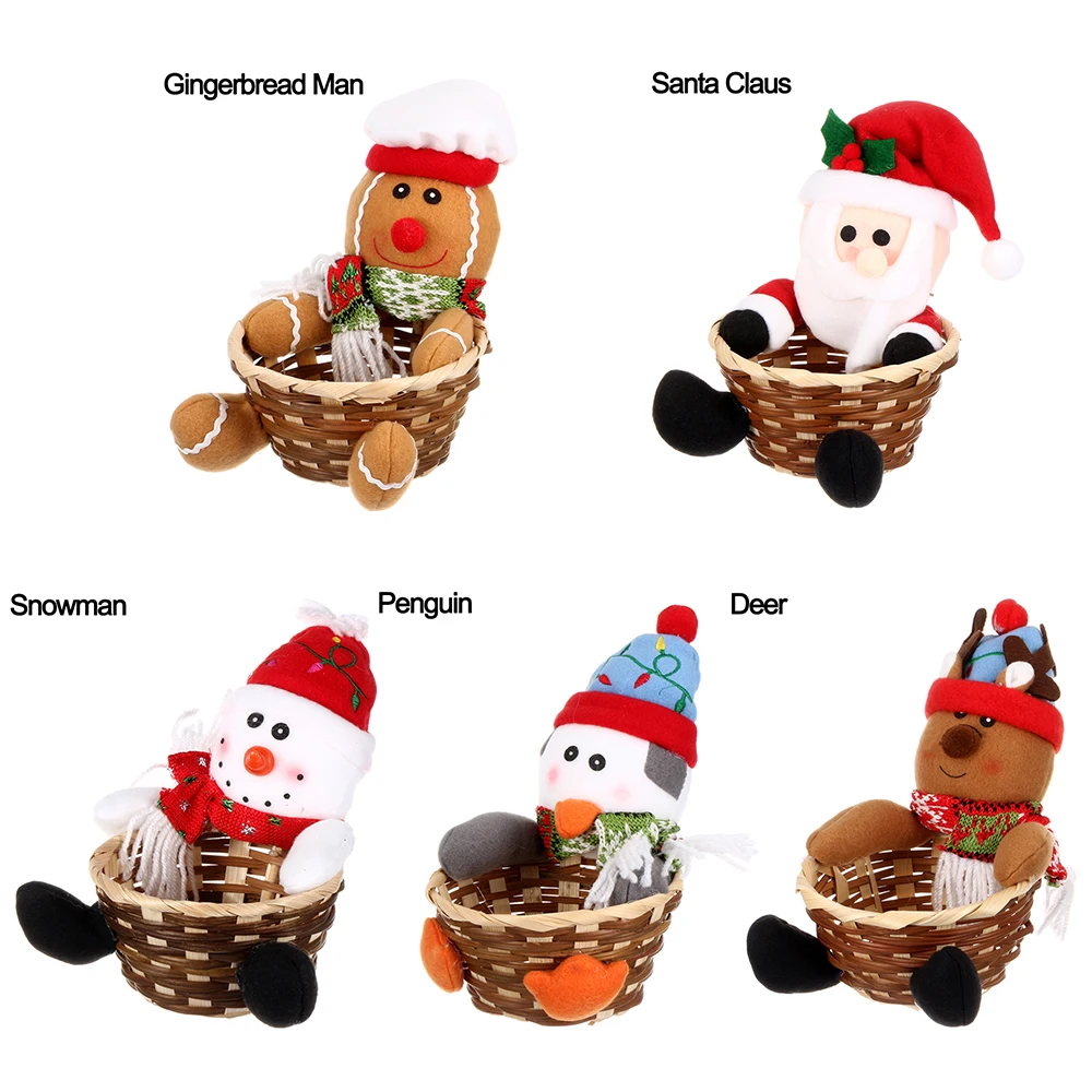 1 шт. Рождественская бамбуковая корзина для конфет, сумка для печенья, тканевая коробка для хранения, Санта-Клаус, Снеговик в форме оленя, детский подарок, инструменты для украшения дома