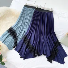 AcFirst/осенне-зимняя фиолетовая Синяя Женская юбка трапециевидной формы длиной до щиколотки, кружевная одежда, сексуальные длинные юбки в стиле ампир, большие размеры, плиссированные