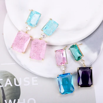 

XIUMEIYIZU Large Square Ice Stone Earrings Luxury Water Drop Shape Cubic Zirconia Stone Handmade Fashion Female Wedding Earring
