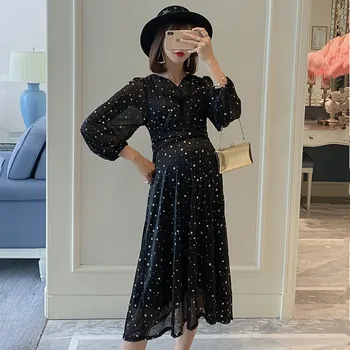 

Maternity Dresses Starry Sky Style Stretch Shiny Thin Sexy Clothes for Women Loose Comfortable Pregnancy Dress Korean Style