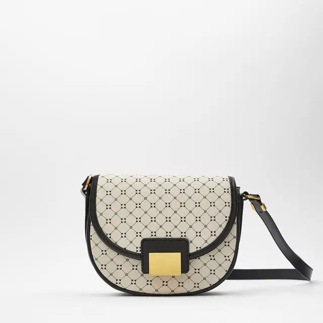 Fashion Geometric Printing Saddle Bag Women PU Leather Shoulder Messenger Bags Brand Design Luxury Handbags Girl Daily Purses Beige-Semicircle