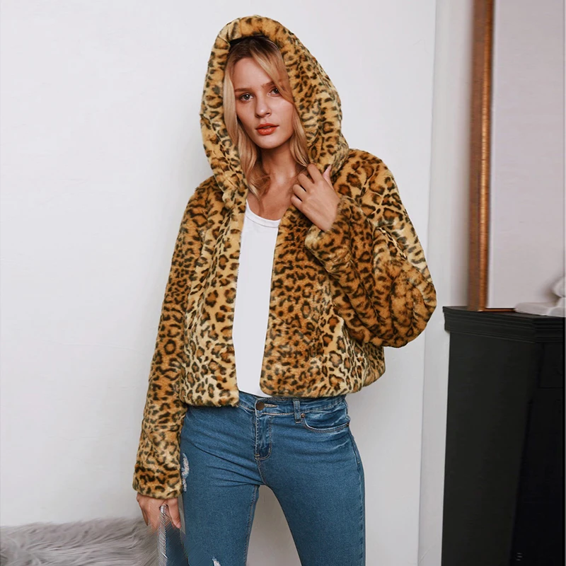 Leopard Print Belle Poque утолщенное леопардовое женское короткое пальто из искусственного меха женская куртка повседневные пальто меховые куртки женские Harajuku - Цвет: Leopard Print