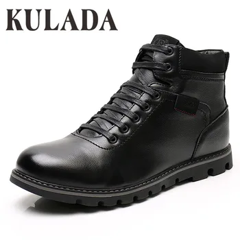 

KULADA New Motorcycle Boots Men Outdoor Work Boots Thick Fur Warm Fashion Super Plus Size 46-49 High Quality Men Winter Shoes