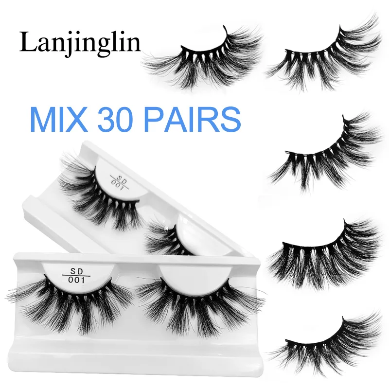 MIX 30 PAIRS Оптом с фокусным расстоянием 25 мм ресницы серо-коричневого цвета 20 Вт, 30 Вт, 40/50/100 пар мягких детских носков Длинные Накладные ресницы в естественном стиле пушистые Поддельные Наращивание ресниц макияж глаз - Color: MIX 30 PAIRS