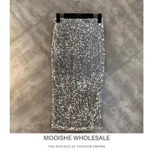 Тяжелая Осенняя Новинка года, юбка с блестками на бедрах для маленькой женщины, тонкая юбка для женщин