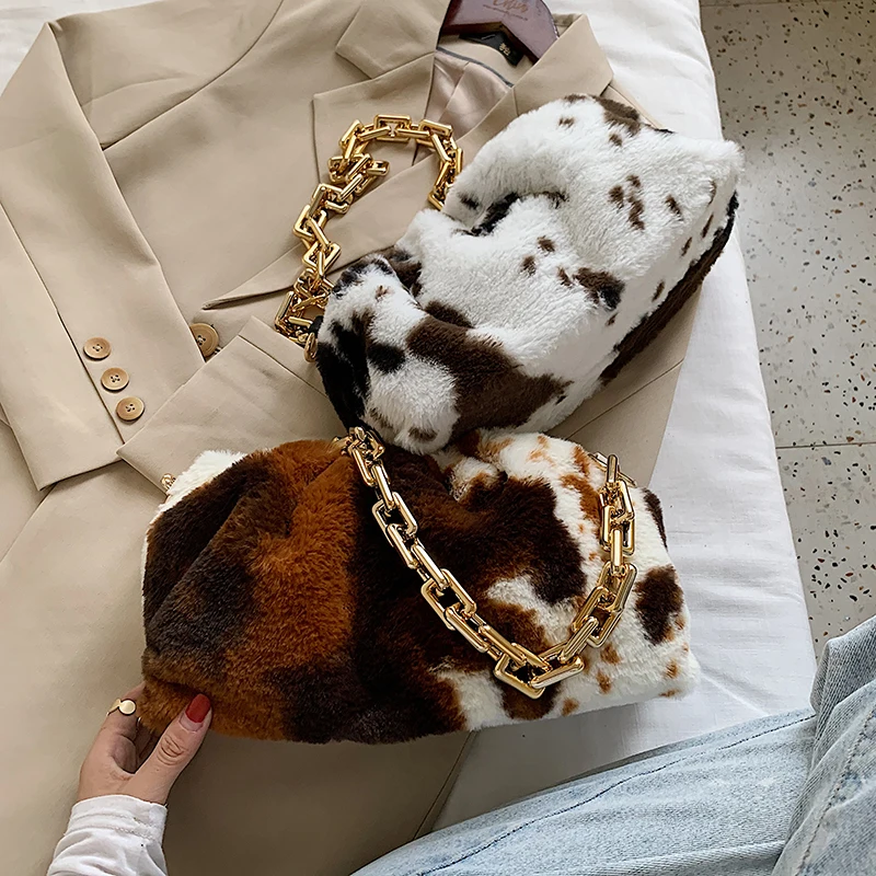 Маленькие сумки на плечо из мягкого искусственного меха с коровьим узором для