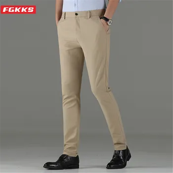 

FGKKS Brand Men Casual Pants Youth Trend Men's Solid Color Trousers Male Leisure Straight Slim Flax Pants