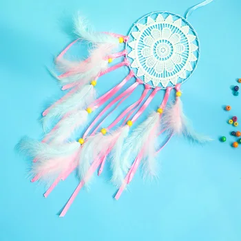 

Small Fresh Pink Dream Catcher Feathers Catching Monternet Wall Hanging Home Pendant Car Decoration Tassel