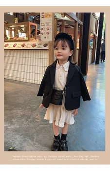 

2020 spring new baby girls black lapel large pockets coat children long sleeve fashion coat