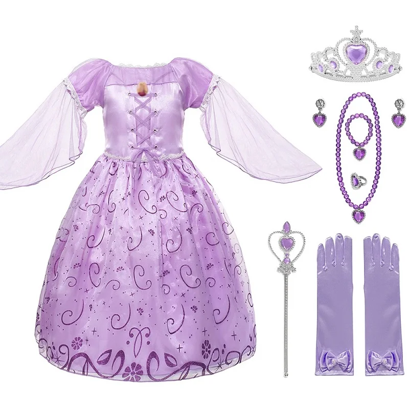 MUABABY платье Рапунцель для девочек; одежда с рукавами-крылышками и цветочным принтом; костюм принцессы; Детские вечерние платья для костюмированной вечеринки на Хэллоуин - Цвет: Rapunzel Dress Set01