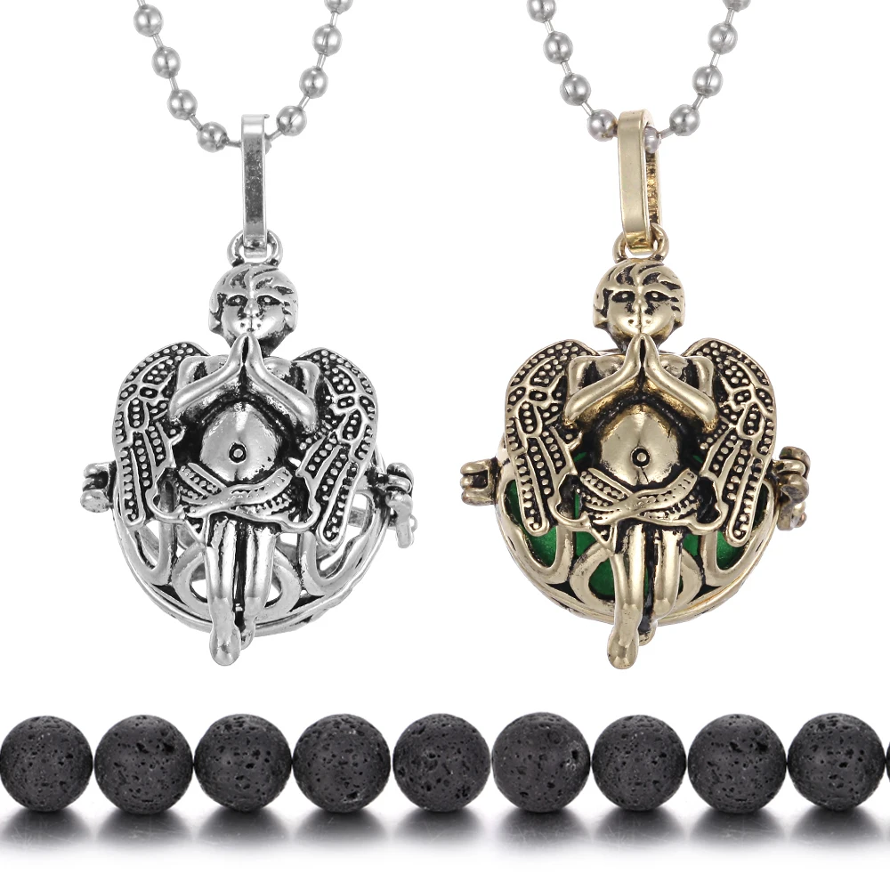 

New Aroma Diffuser Necklace Angel Caller Open Locket Essential Oil Diffuser Locket Necklace with Lava Stone Aromatherapy Jewelry