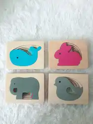 Пять животных мультфильм градиент цвета головоломки обучающая игрушка многослойная история головоломки детей раннего образования