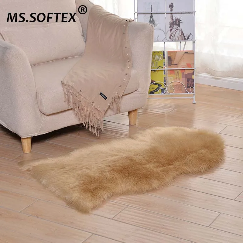 

Sheepskin Plush Artificial Fur Carpet Long wool Carpet Soft Faux Fur Bedroom Floor Rug Washable Ms.Softex
