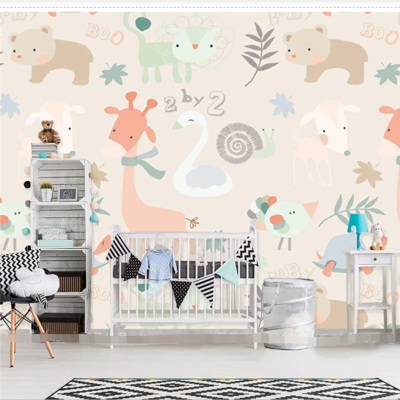 Custom wallpaper mural small animals Nordic Japanese and Korean children's room background interior decoration painting