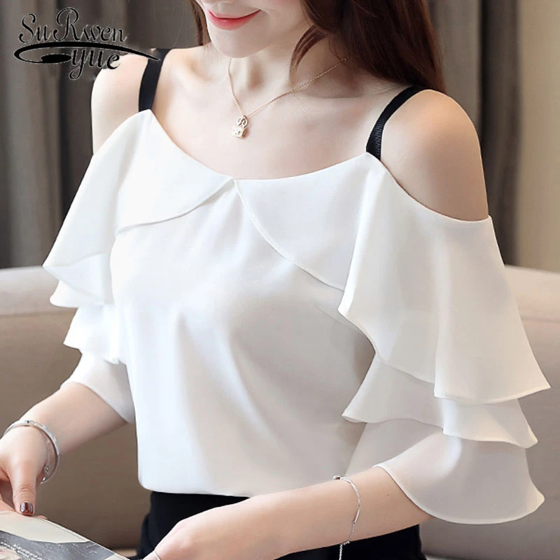 Blusa de manga para mujer, Camisa de gasa lisa, color blanco, la moda, 2021, 50|Blusas y camisas| AliExpress