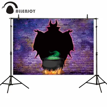 

Allenjoy Sleeping Beauty photo background Witch Dark fairy Purple brick wall backdrop Halloween party decorations wallpaper