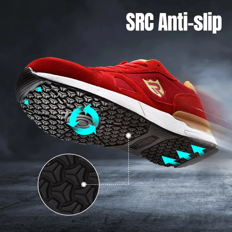 LRNEMRN Рабочая защитная обувь для мужчин и женщин со стальным носком легкая дышащая SRC Нескользящая S3 промышленные ботинки черный красный синий серый