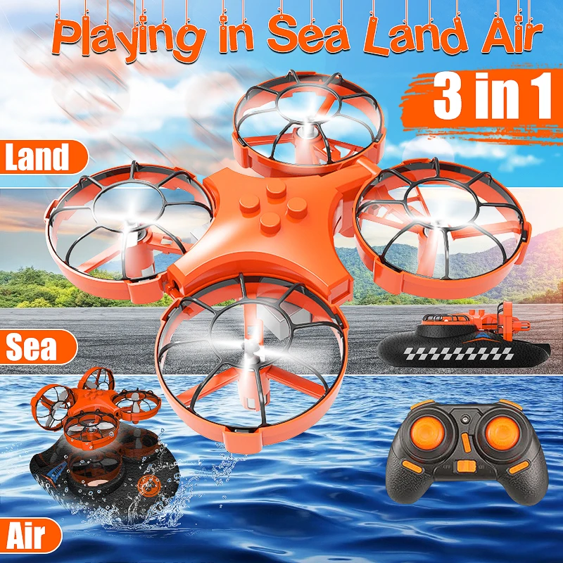 

3 in 1 RC Helicopter RC Car RC Boat Flying Air Boat Land Driving Mode Detachable One Key Return RC Quadcopter RTF for Kids Toy