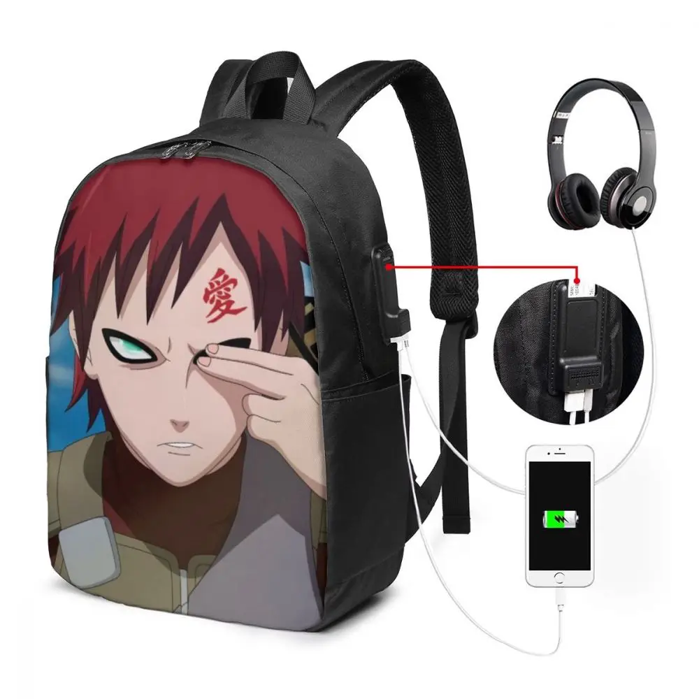 

Gaara Custom Japanese Anime Naruto Print Cartoon Image paiting USB Backpack 17 In