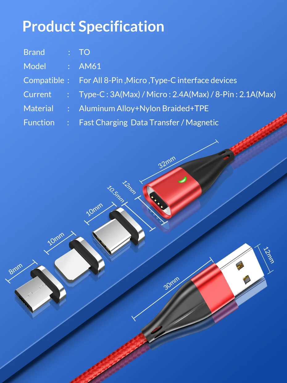 Магнитный кабель 3A type C кабель для быстрой зарядки для huawei samsung зарядный кабель для передачи данных type C для IPhone 6 6S 7 8 X XS MAX