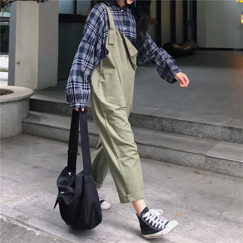 Комбинезоны женские свободные рабочая одежда женские s студенческие BF Harajuku корейский стиль Универсальные шикарные Простые повседневные винтажные карманы длинные