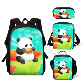 

THIKIN Lovely Cartoon Panda Schoolbags Set/4Pcs for Kids Boys Girls Back to School Backpacks 15inch Children Book Bag Mochila