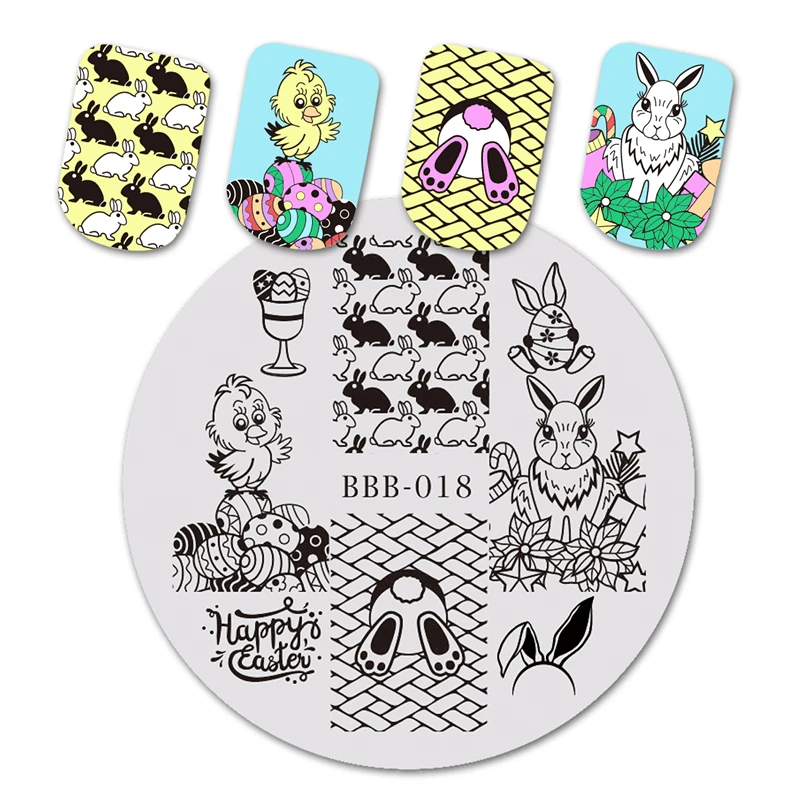 

5.6*5.6cm Beauty BigBang Stamping for nails Festival Easter Egg & Rabbit Nail Art Stamp Stencils Template Stamping