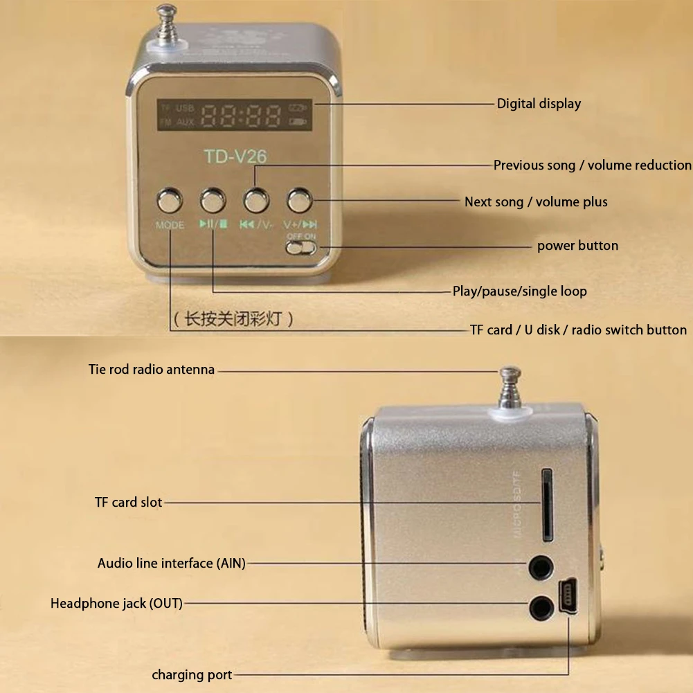 ЖК-дисплей TD-V26 портативный радио-микрофон с поддержкой Micro SD/TF MP3 музыкальный плеер цифровой FM совместимый для ноутбука