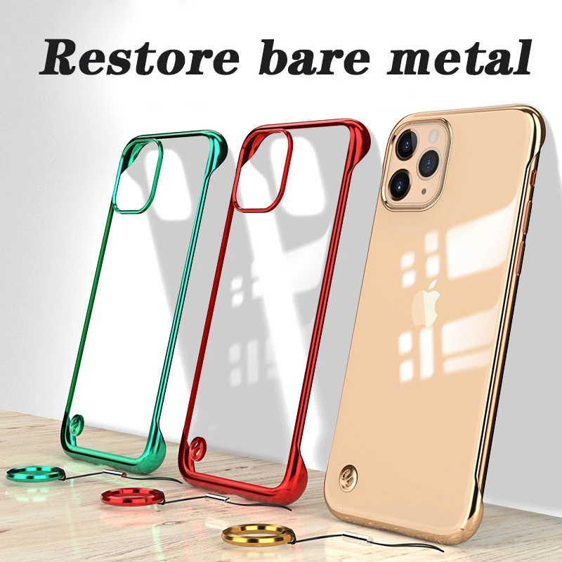 Transparent Ultra-thin Plating Frameless Cover for iPhone 13 12 Mini Pro 11 Pro Max X XS XS XR 7 8 Plus Case Hard PC Funda Shell iphone 12 cover