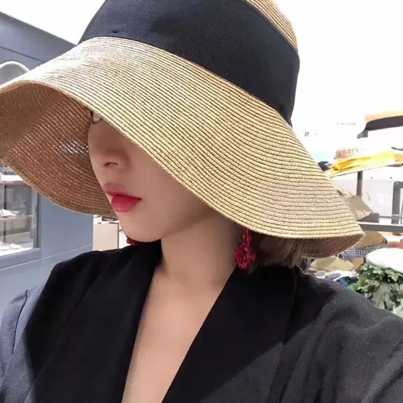 Пляжные солнечные шляпы для дам Шляпа Пляжная Шляпа популярная элегантная Корейская Милая вентилируемая женская шляпа аксессуары вязаная шляпа с бантом Красивая Солнцезащитная шляпа