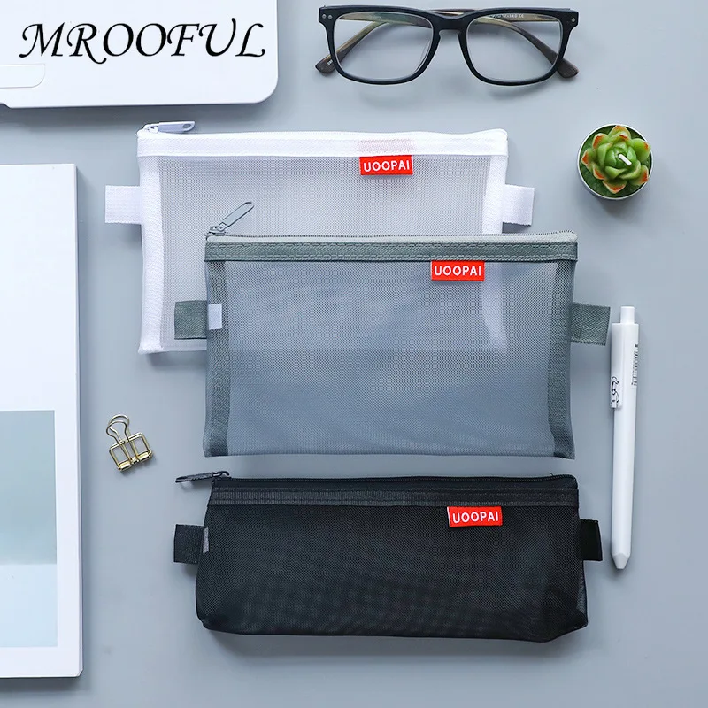 Милый прозрачный сетчатый чехол для ручки простая вместительная сумка на молнии