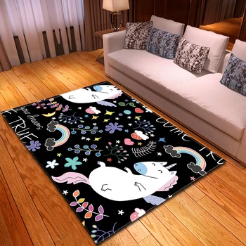 

Cartoon Unicorn Kids Game Mat Carpet Flannel Anti-slip Rug Baby Crawling Mat Children Room Bedside Area Rug Living Room Carpet