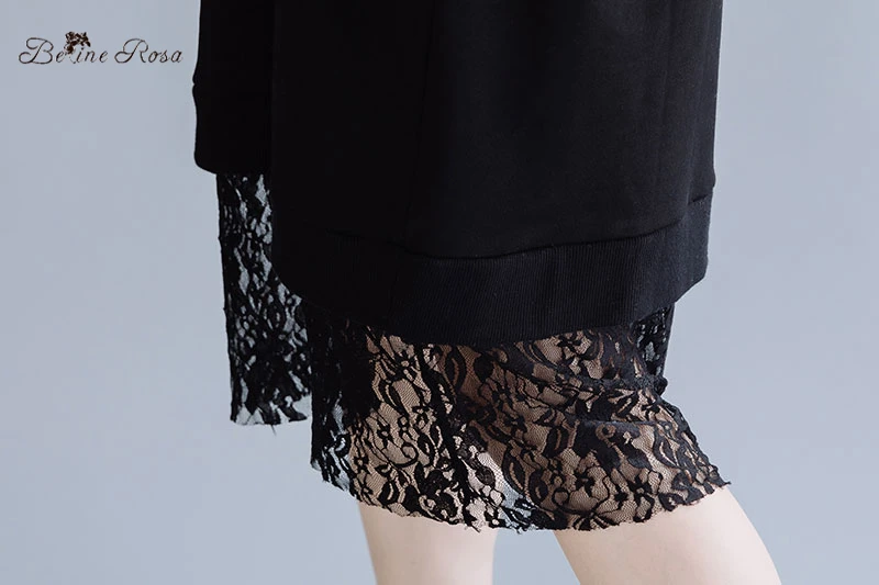 Женское черное платье BelineRosa, Splice в кружевном Подоле, False 2 шт. Хлопковые толстовки, платья, зима JJDM0109