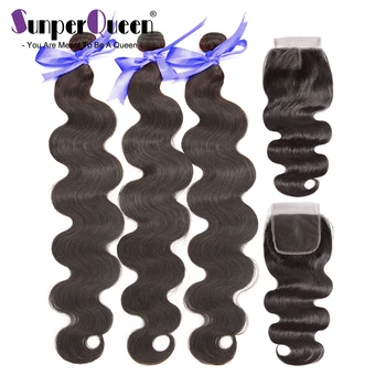 

{Sunper Queen}Body Wave 8-28inch M Brazilian Human Remy Hair Natural Color 3 bundles with 4*4 frontal