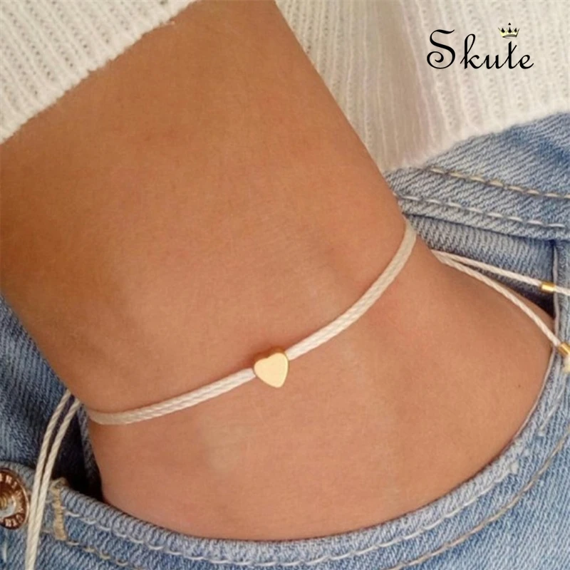 Skute Simple Delicate Tiny Gold Color Heart Charm Bracelet Handmade Adjustable String Lucky Bracelets for Women Fashion Jewelry | Украшения