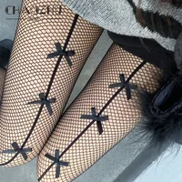 Chaozhu Hots Meisjes Japanse Korea Grunge Zwarte Visnet Strakke Met Kawaii Vlinderdas Decro Party Bungee Club Lange Boot Accessoires