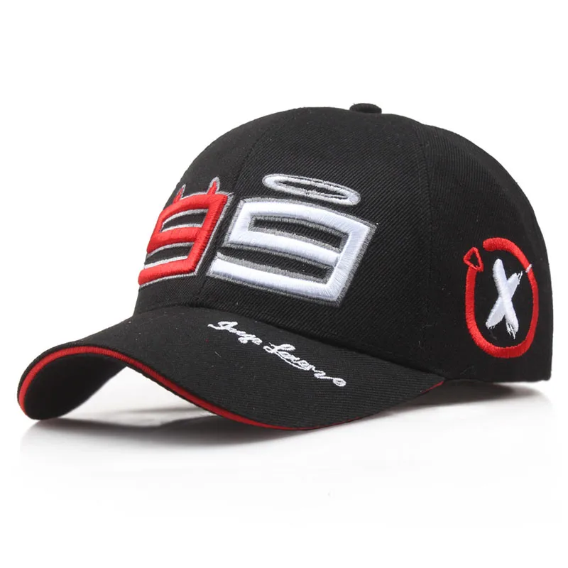 Вышивка 99 Jorge Lorenzo шляпы для мужчин жокейская шапочка хлопок бренд мотоцикл бейсболка гонщика Автомобиль солнце Snapback черные красные шляпы - Цвет: Черный
