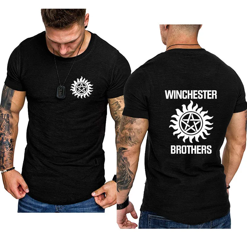 

Men's Cotton short sleeve Winchester Bros Anime print Summer Hot sale New Men's short sleeve T-shirt Fashion casual mens clothes